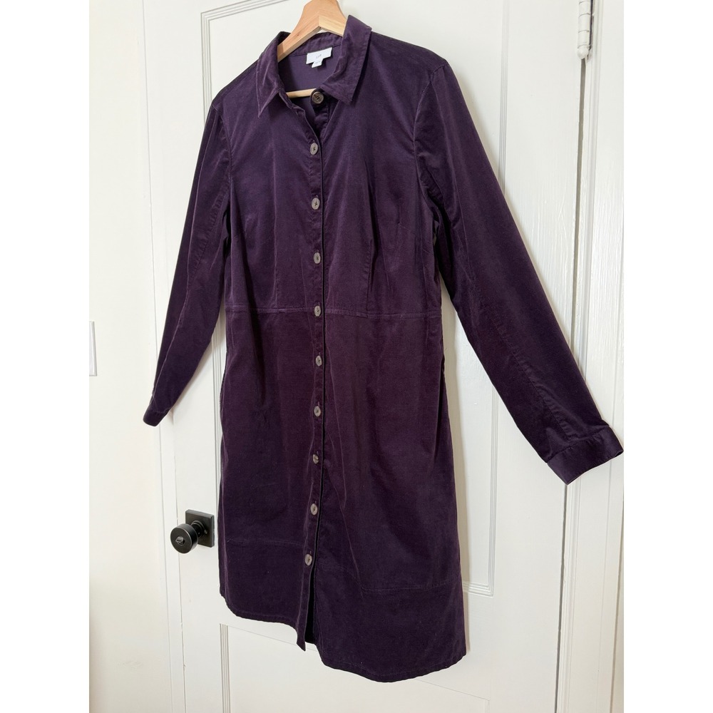 J. Jill M Plum Purple Stretch Velvet Button Front Midi Shirt Dress Cotton Blend - Picture 9 of 12